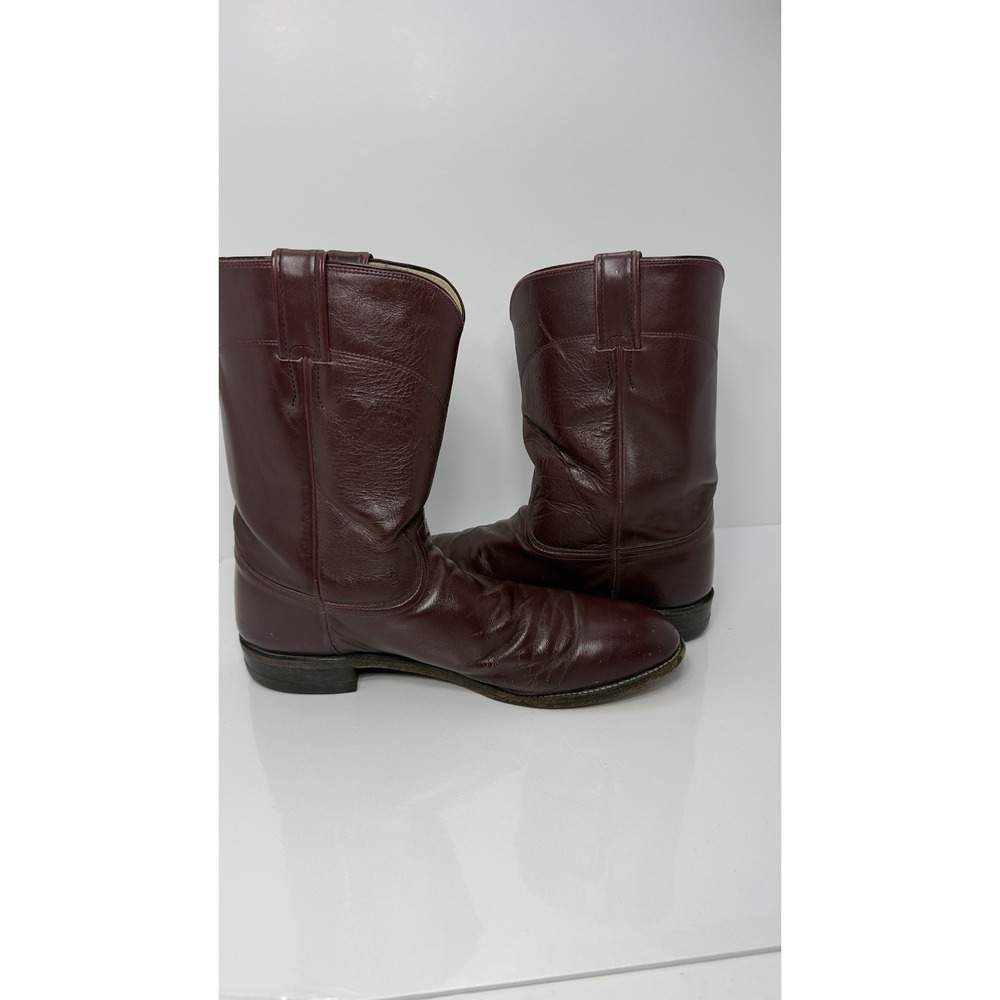 Justin 3037 Men 11 B Burgundy Leather Round Toe Ropers Western Cowboy Boots - Picture 4 of 11